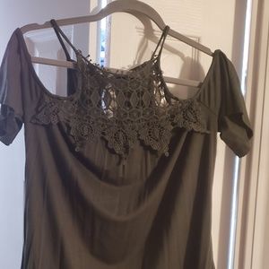 Dark green cold shoulder top